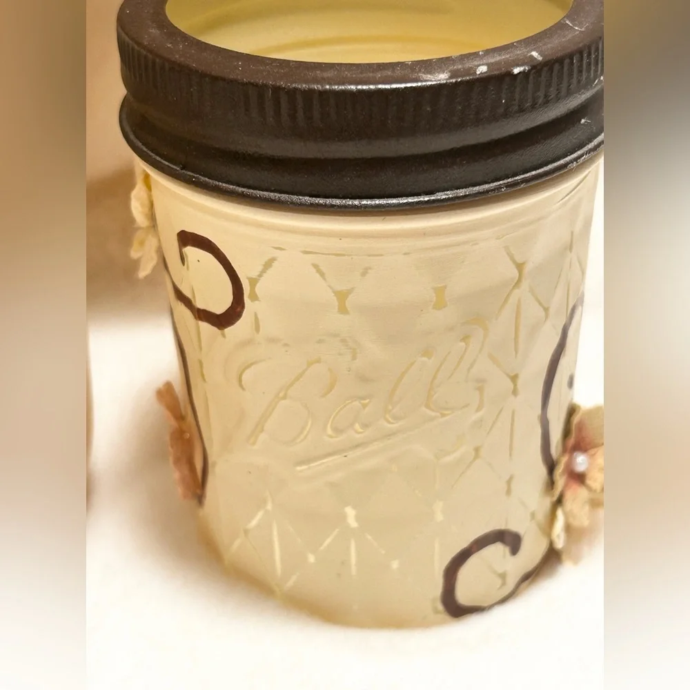 Rustic Farmhouse Mason Ball Kerr Jar 4 Pc Bathroom Set Ivory Chalk Paint